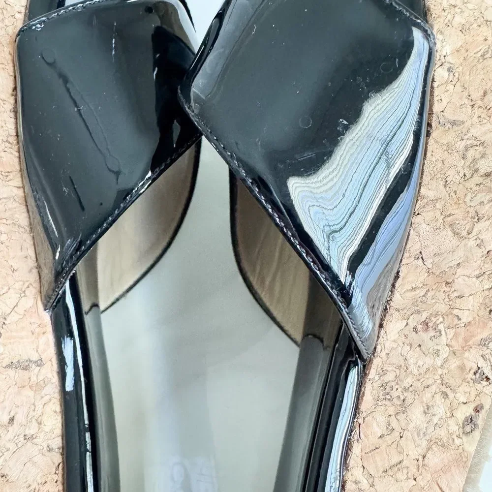 Jimmy Choo Patent Leather Cork Wedge Slide Sandals Black EU 40.5